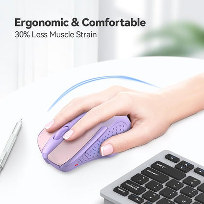 TECKNET Wireless Mouse, 2.4G Ergonomic Optical Mouse, Computer Mouse for Laptop, PC, Computer, Chromebook, Notebook, 6 Buttons, 24 Months Battery Life, 2600 DPI, 5 Adjustment Levels, Gradient Lavender
