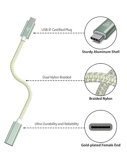 USB Type C Extension Cable (6FT/1.8M), USB 3.2 (10gbps) Type C Male to Female Extension Charging & Sync for PSVR2, MacBook Pro/iPad mini, MacBook Air M4/ M3, iPad Pro Dell XPS Surface Book Green