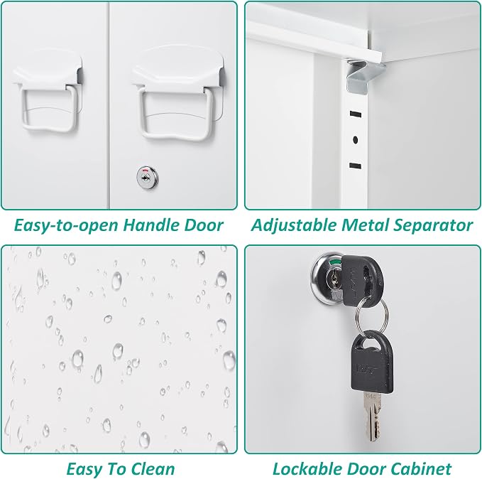 SISESOL White Metal Cabinet with Doors and Shelves,40" Metal Storage Cabinet with Lock Door Adjustable Shelf,File Cabinets for Home Office,School,Kitchen,Garage Storage Tool Cabinets