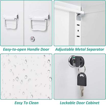 SISESOL White Metal Cabinet with Doors and Shelves,40" Metal Storage Cabinet with Lock Door Adjustable Shelf,File Cabinets for Home Office,School,Kitchen,Garage Storage Tool Cabinets