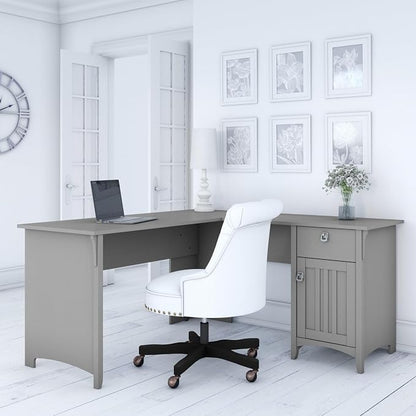 Bush Home L Shaped Desk with Storage for Home Office, Modern Farmhouse Corner Table with Drawers and Cabinets, Salinas Collection, Cape Cod Gray