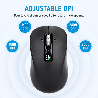 Wireless Bluetooth Mouse, 3-Device Multi-Mode (USB + 2 Bluetooth), 4-Way Metal Scroll Wheel, Adjustable DPI, Silent Click, Long Battery Life, Ergonomic Mouse for Laptop, PC, Mac, iPad (Dark Black, 7)