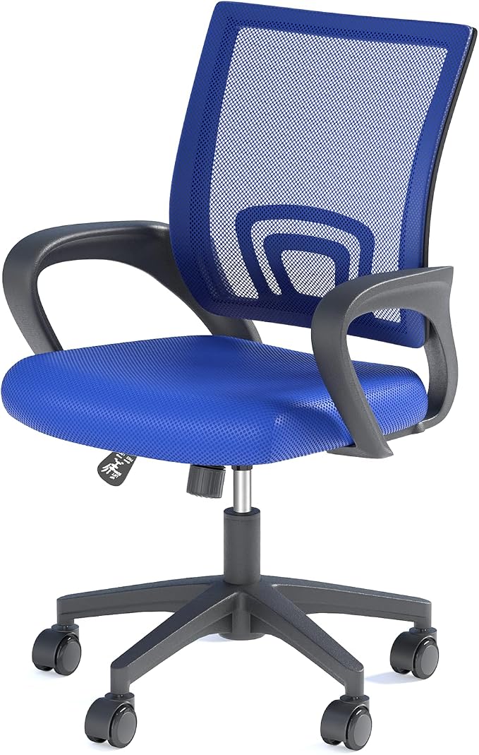 Office Chair, Ergonomic Mid-Back Mesh Desk Chair with Lumbar Support, Adjustable Height Computer Chair with Rolling Wheels Design,Comfy Armrest for Work, Study, Gaming, Navy Blue