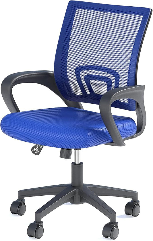 Office Chair, Ergonomic Mid-Back Mesh Desk Chair with Lumbar Support, Adjustable Height Computer Chair with Rolling Wheels Design,Comfy Armrest for Work, Study, Gaming, Navy Blue