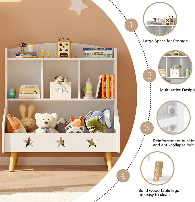 Adompacat Wide Horizontal Bookcase, 3-Tier Cube Organizer Bookshelf for Toddlers, Mini Open Storage Bookshelve, Low Toy Shelf for Bedroom, Living Room, Nursery and Classroom(White)
