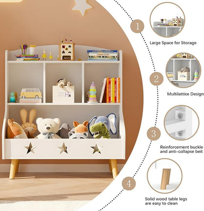 Adompacat Wide Horizontal Bookcase, 3-Tier Cube Organizer Bookshelf for Toddlers, Mini Open Storage Bookshelve, Low Toy Shelf for Bedroom, Living Room, Nursery and Classroom(White)