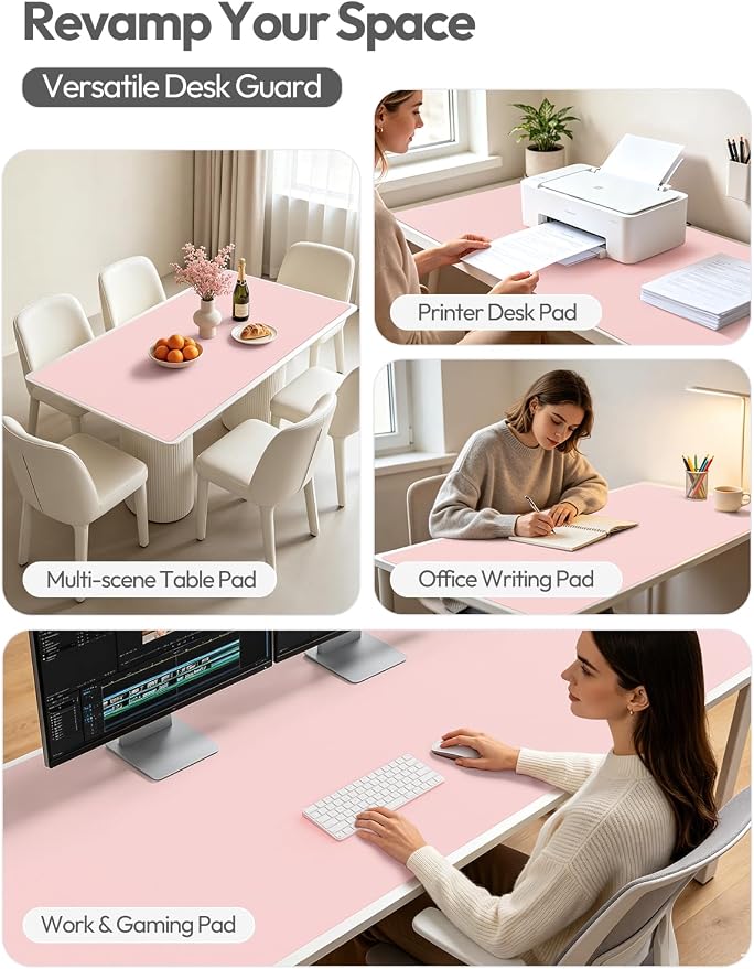 YSAGi Leather Desk Protector, Office Mat, Large Mouse Mat, Non-Slip PU Leather Blotter, Laptop Desk Mat, Waterproof Writing Pad for Office and Home(Light Pink, 63" x 17.2")