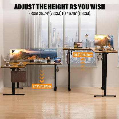63 x 55 inch L-Shaped Standing Desk, Corner Computer Desk, Electric Standing Desk Adjustable Height, Sit to Stand Ergonomic Workstation for Home Office, Rustic Brown