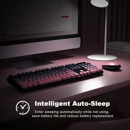 Atelus Wireless Keyboard Mouse Combo, Typewriter Full Size Keyboard with Number Pad and 2 in 1 USB Connected Mouse for PC Computer Laptop Desktop Windows 7 8 10 11 (Berry Pink)