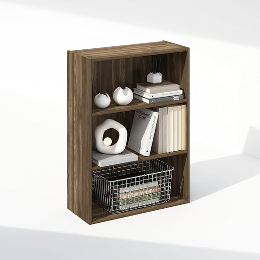 Furinno Simple Book Shelf, 3-Tier Bookshelf, Storage Shelves Bookcase, 9.7 x 23.7 x 31.5, for Living Room, Bedroom, Home Office, Columbia Walnut