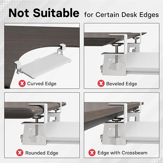 BONTEC KMT01-PJ Under Desk Keyboard Tray, Pull-Out Keyboard & Mouse Platform with C-Clamp, 20 x 11.8 in Space-Saving Ergonomic Slide-Out Drawer, White