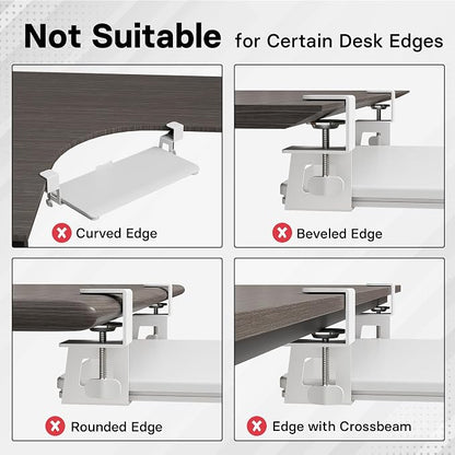 BONTEC KMT01-PJ Under Desk Keyboard Tray, Pull-Out Keyboard & Mouse Platform with C-Clamp, 20 x 11.8 in Space-Saving Ergonomic Slide-Out Drawer, White
