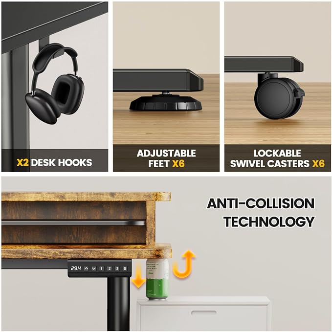Flycity Electric L Shaped Standing Desk with Drawers, 63" x 55" Corner Standing Desk Adjustable Height, Stand Up Home Office Desk, Dual Motor Sit Stand Desk with 3 Memory Preset & Lock, Brown