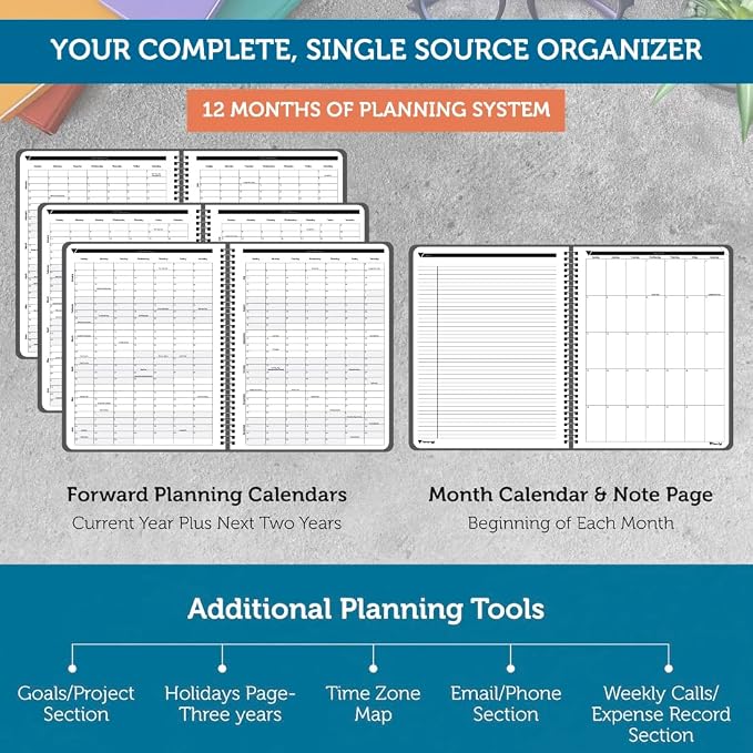 Planner Pad Spiral Bound July 2026 – June 2027 / Academic Year 8 1/2" x 11" Large 3-Tier Funnel Down 12 Month/Weekly Organizer, Black Cover/Black Ink