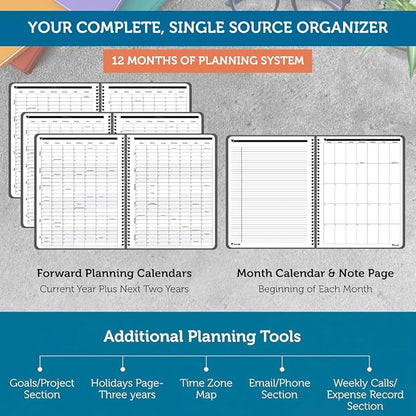 Planner Pad Spiral Bound July 2026 – June 2027 / Academic Year 8 1/2" x 11" Large 3-Tier Funnel Down 12 Month/Weekly Organizer, Black Cover/Black Ink