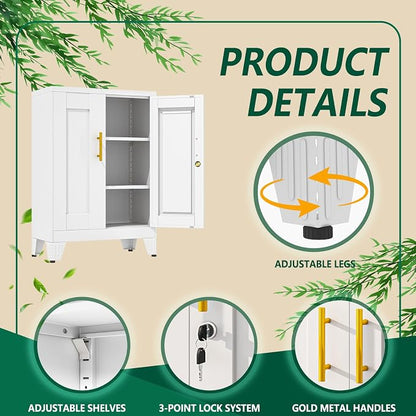 winiowa Tall Metal Storage Cabinet with Lock, Locking File Cabinet with 2 Doors and 2 Adjustable Shelves, White Lockable Organizer for Home Office Garage（23.6" W）