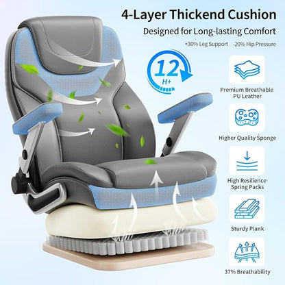 Big and Tall Office Chair with 5D Arms, Fabric & PU Leather Heavy Duty Desk Chair, Adjustable Lumbar Support & Height, Tilt Function, High Back Ergonomic Executive Computer Chair