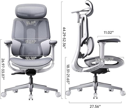 Hbada E3 Air 2026 Ergonomic Office Chair, 3-Zone Lumbar Support, Comfy Home Office Chair with Auto Recline, 4D Headrest & Armrests, 140° Tilt for Work & Relax, Grey