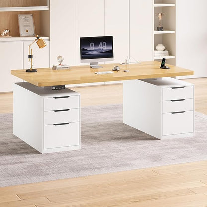SEDETA 55" Electric Standing Desk with 6 Drawers, Adjustable Stand up Desk with Storage, Computer Desks with Power Outlets for Home Office, White + Oak