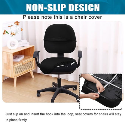 Smiry Stretch Printed Office Computer Chair Covers, Universal Washable Removable Desk Rotating Chair Slipcovers Protector, Seat + Backrest Cover - Black