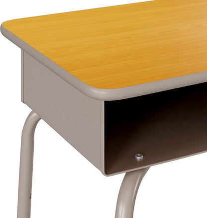 Flash Furniture Billie Student Desk - Maple Open Front School Desk - Silver Metal Frame - 24"W x 18"D Adjustable Height, Durable for School or Remote Learning