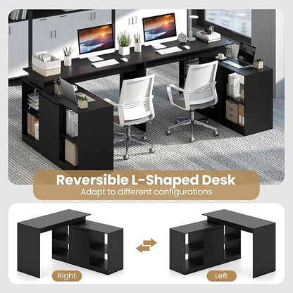 Tangkula Reversible L-Shaped Desk with Storage Cabinet & 4 Shelves, Corner Desk for Writing Study Work Executive, Modern Computer Desk for Small Space, Laptop Workstation for Home Office School