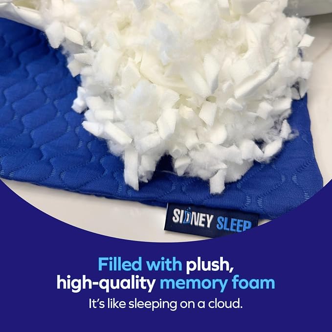 Sidney Sleep Pillow for Side and Back Sleepers - Comfort for Neck and Shoulder Pain - Adjustable and Customizable Shredded Memory Foam Filling - King Size - Extra Foam Fill Included (Blue, King)