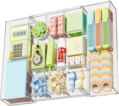 Marbrasse Expandable Desk Drawer Organizer, Clear Plastic Drawer Organizer Tray with 10 Adjustable Compartments, Desk Organizers and Accessories, 5 Drawer Dividers for Office Supplies, Makeup(Clear)