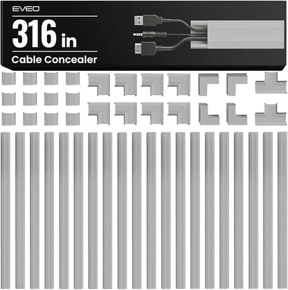 EVEO Cord Hider - 300” Cord Cover Wall Cable Hider, Cable Concealer, Wire Hiders for TV on Wall. Cable Management, Cord Hider Cable Raceway Wire Covers for Cords (Grey, Medium)