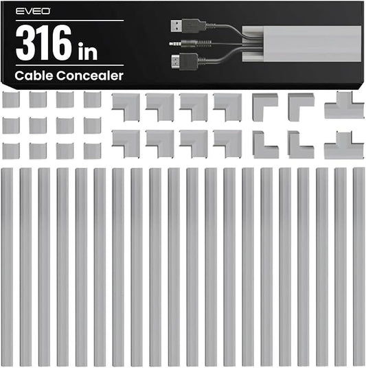 EVEO Cord Hider - 300” Cord Cover Wall Cable Hider, Cable Concealer, Wire Hiders for TV on Wall. Cable Management, Cord Hider Cable Raceway Wire Covers for Cords (Grey, Medium)