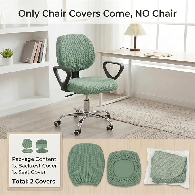 MIFXIN Computer Office Chair Cover Stretch Elastic Slipcover 2 Piece Stretchy Jacquard Computer Chair Seat Covers Furniture Protector for Home Office Rotating Chair, Only Covers NO Chair (Green)