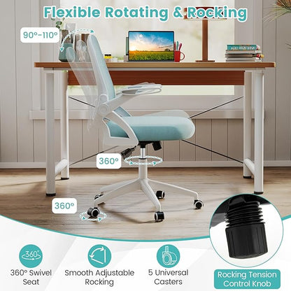 COSTWAY Office Chair, Comfy Swivel Rolling Desk Chair with Adjustable Height & Flip-Up Armrests, Ergonomic Mesh Computer Chairs with Lumbar Support for Working & Gaming (Blue)