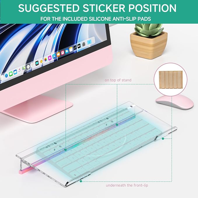 Ergonomic Computer Keyboard Stand - Adjustable Keyboard Riser Tilt Clear Acrylic Keyboard Tray Non-Slip Elevated Typing Key Board Holder Lift for Home Office Desk Accessories