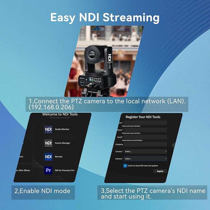TONGVEO NDI PTZ Camera with AI Auto-Tracking: 20X Optical Zoom HDMI SDI USB PoE IP 1080P 60fps Video Camera for Live Streaming Conference Room Webcam for Church Worship, OBS