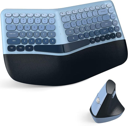 MOFII Wireless Ergonomic Keyboard & Mouse Combo – Split Curved Keyboard with Wrist Rest (All-Day Comfort) + Wireless Vertical Ergonomic Optical Mouse, Compatible with PC/Laptop/Desktop- Blue Gradient