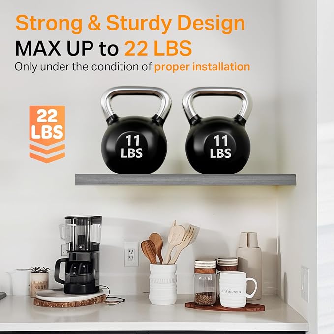 BAYKA Floating Shelves, Gray Wall Mount Wood Shelf 15.7in Set of 4 | Hidden Bracket Design, Max 22lbs Load, Multi-Wall Compatible, Easy Install, Ideal for Bathroom Bedroom Display Storage Decor