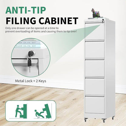 5 Drawer Mobile File Cabinet, Under Desk File Cabinet,Metal Filing Cabinets with Lock for Home Office Organizer Letter/Legal/A4,Require Assembly (Black)