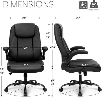 NEO Chair Ergonomic Office Chair Executive Computer Desk Chair Gaming High Back Support Comfy Seat Flip-up Arms Adjustable Height Swivel Rolling Wheels PU Leather for Home (Dark Black)