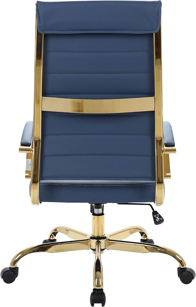 LeisureMod Modern High-Back Leather Office Chair - Swivel & Adjustable Executive Desk Chair with Gold Frame, Ergonomic Design for Home & Office (BOTG19BUL, Single)
