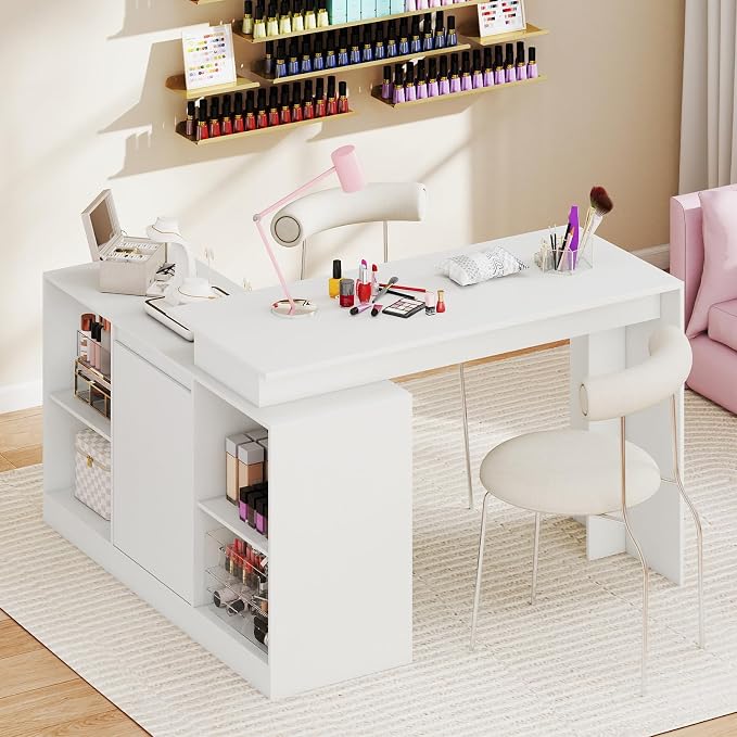 Tangkula Reversible L-Shaped Desk w/Storage Cabinet & 4 Shelves, White Corner Desk for Writing Study, Modern Computer Desk for Small Spaces, Executive Laptop Workstation for Home Office