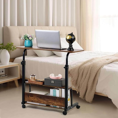 Adjustable Table Student Computer Desk Portable Home Office Furniture Small Spaces Sofa Bedroom Bedside Learn Play Game on Wheels Movable with Storage Size 31.5 * 15.7 in Oak D