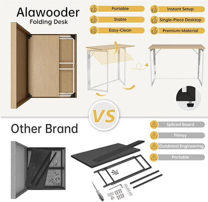 alawooder Folding Desk - 31.5" Wood Top Foldable Desk for Small Spaces | No Assembly Required Compact Desk for Home Office, Writing, and Study