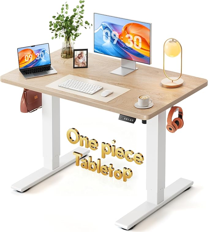 FEZIBO One-Piece Standing Desk, 40"x24" Seamless Tabletop Electric Height Adjustable for Home Office, Study Rooms & Multi-Device Workstations, Maple