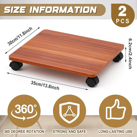 Beeveer 1 Pcs Office Under Desk Printer Stand with 4 Caster Wheels 13.8 x 11.8 Inches Walnut Movable Printer Copier Shelf CPU Holder for Home Office Heavy Duty Storage Rack Scanner Fax Machine