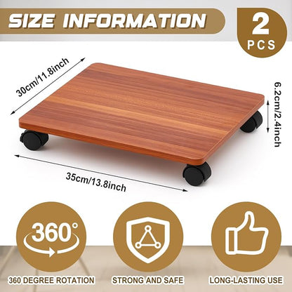 Beeveer 2 Pcs Office Under Desk Printer Stand with 4 Caster Wheels Walnut Movable Printer Copier Shelf and CPU Holder for Home Office Heavy Duty Storage Rack Scanner Fax Machine, 13.78 x 11.81 Inches