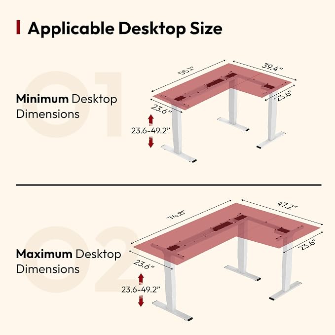 SANODESK Electric Height Adjustable 3-Leg L Shaped Standing Desk Frame, Support up to 330lbs, Sit Stand Ergonomic L Desk Frame Only, White