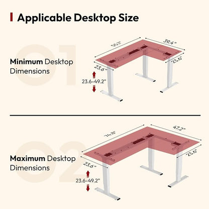 SANODESK Electric Height Adjustable 3-Leg L Shaped Standing Desk Frame, Support up to 330lbs, Sit Stand Ergonomic L Desk Frame Only, White