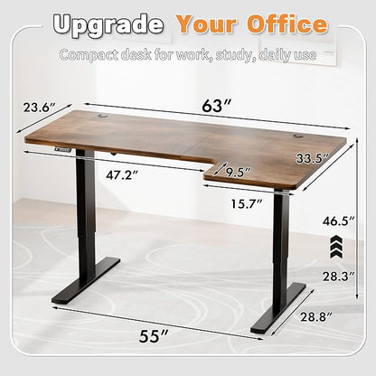 Realbear 63 Inch Electric L Shaped Standing Desk, Height Adjustable Standing Corner Desk with 3 Memory Presets, Ergonomic Workstation Office Desk for Home/Office (Rustic Brown, 63 Inch)