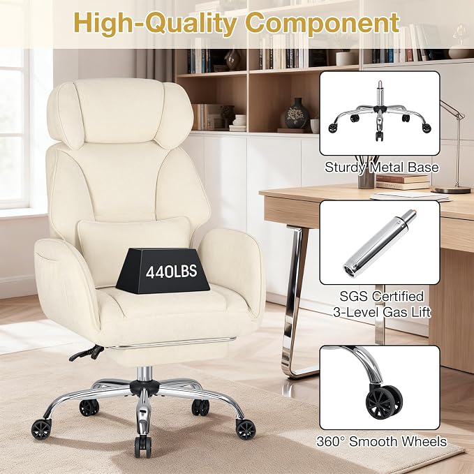 HOFFREE Criss Cross Chair with Wheels Ergonomic Office Chair with Reversible Armrest Wide Seat Comfy Desk Chair with Foot Rest for Gaming,Reading,Working(Beige)