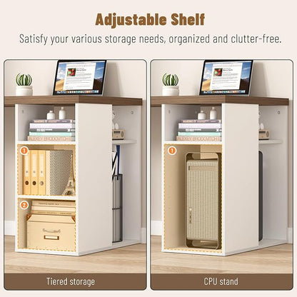 EXCEFUR Modern Computer Desk for Home Office, PC Gaming Desk with Reversible Storage Shelves, Study Writing Table Workstations for Living Room, 53 Inch, Rustic Oak and White